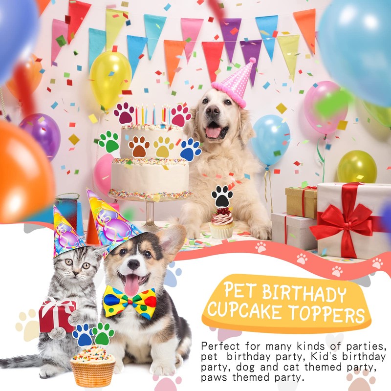 Weecent 48 Pcs Dog Paw Print Cupcake Toppers