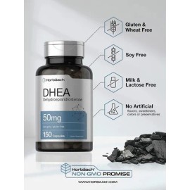 DHEA 50 mg Horbaach 150 Cápsulas Suplemento de Dehidroepiandrosterona Fórmula sin Gluten y sin OGM Alta Concentración Cápsulas Rápidas de Ingerir