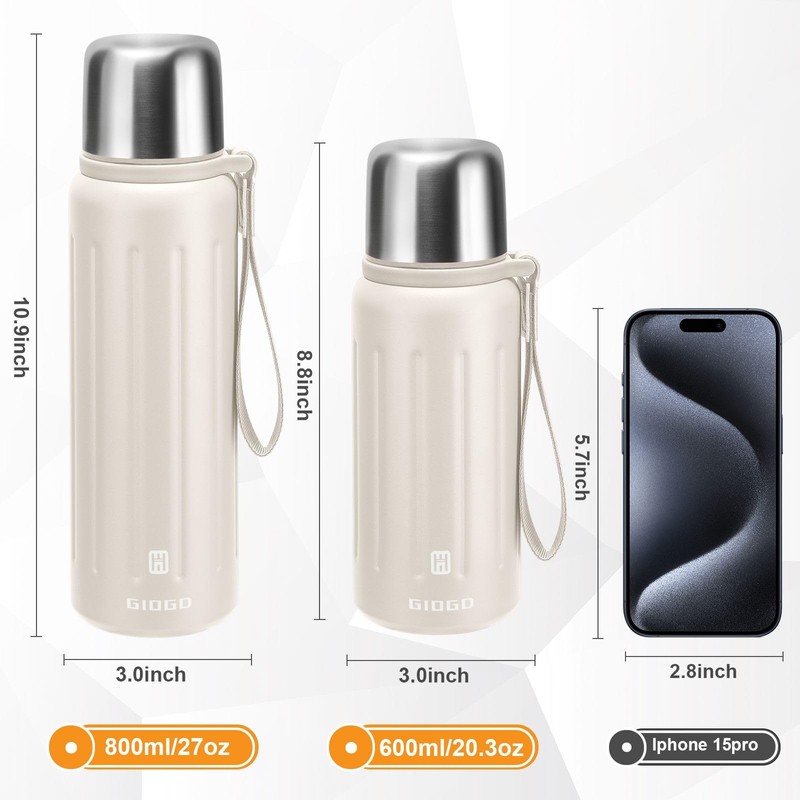 Vacuum Insulated Thermo Flasks with Cup 600ml/20.3oz Stainless Steel Thermo