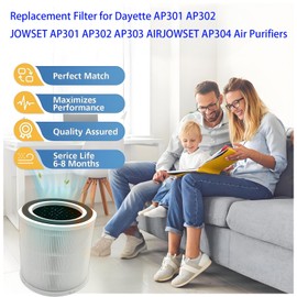 AP301 Filter Replacement for Dayette AP301 AP302 For JOWSET AP301 AP302 AP303 For AIRJOWSET AP304 Air Purifiers True H13 HEPA Activated Carbon Filters