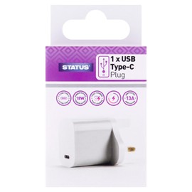 Status USB C Charging Power Adaptor, 18w, White, Pack of 1 (S1USBCPLUG1PK4)