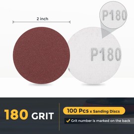 HARFINGTON 100 Pcs 2 Inch Sanding Disc 180 Grit Hook and Loop Sandpaper Random Orbital Sander Pads for Woodworking Automotive Metal Polishing