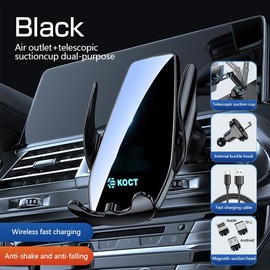 KOCT New Car Phone Mount 15W Wireless Charging, [Infrared Sensor Auto-Clamp] Phone Holder, Vent Mount,Supports Horizontal and Vertical Orientation,Compatible with 4-6.7 Inch Smartphones（D5）