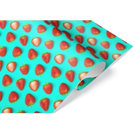 Cute Turquoise Strawberry Gift Wrap Premium Thick Wrapping Paper Strawberries Birthday Party Decoration (12 foot x 30 inch roll)