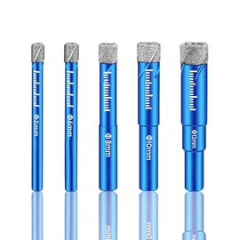 Diamantbohrer Fliesenbohrer Set 5PCS Glasbohrer für Glas Keramik Granit Winkelschleifer 5, 6, 8, 10, 12MM