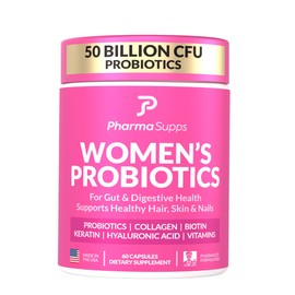 Advanced Women's Probiotics for Gut Health with Hair, Skin, & Nails Vitamins Support - 50 Billion CFU w/Collagen, Biotin & Keratin - Probiotic Supplement for Digestive Health & Bloating Relief.