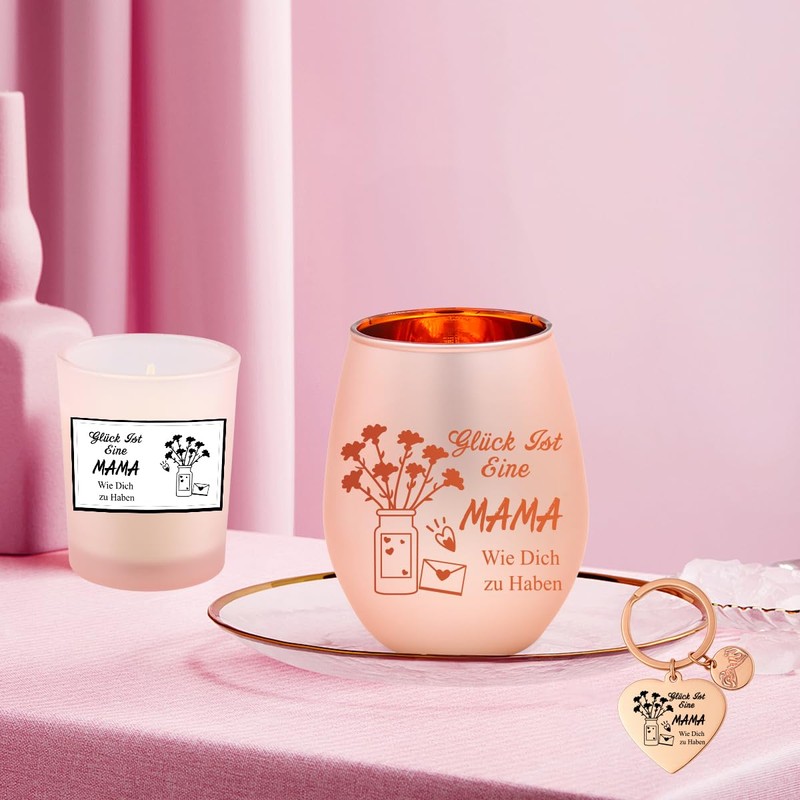 Muttertagsgeschenk Windlicht mit Gravur Duftkerze Schlüsselanhänger, Geschenke für Mama, Geburtstagsgeschenk