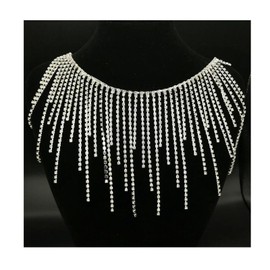 Yuelulala 1 Yard Diamond Tassel Chain, Rhinestone Ribbon Long Tassel Trim Glitter Rhinestone Fringe Trim for Wedding Dress Party Bridal Accessories Jeans Clothing, 91cm Silver (A56-1)