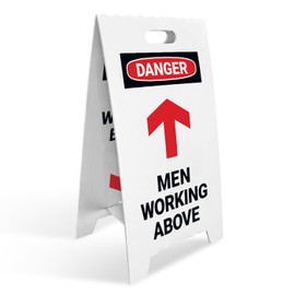 Danger Men Working Above/Below Sign, Double Sided Reversible Floor Sign 20x11 Inches, Coro Plastic Made in USA