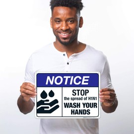Sigo Signs, Stop The Spread of H1N1 Wash Your Hands Sign, ANSI Notice Sign, 10x14 Inches, Rust Free .040 Aluminum, Fade Resistant, Indoor/Outdoor Use, Made in USA