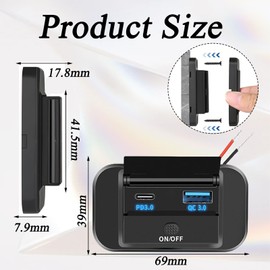 Pack of 2 USB Socket 12 V, 12 V USB Socket, Car 12 V Socket, Motorhome, Quick Charge USB Car Socket 12 V, with Switch, USB C Socket 12 V, Suitable for 12 V/24 V Cars, Boats and Motorhomes
