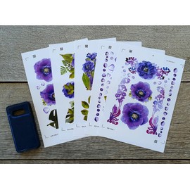 Large Stickers Pack # Amazing Purple Flowers HANATABA Vintage Art Deco Styled Wall Laptop Vinyl Stickers Realistic Photo