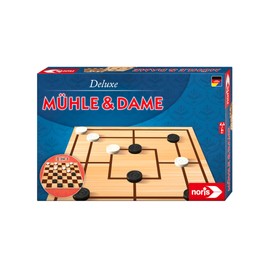 noris 606108012 - Deluxe Mühle und Dame, der beliebte Spieleklassiker mit doppelseitigem Spielplan und Holzfiguren, ab 6 Jahren