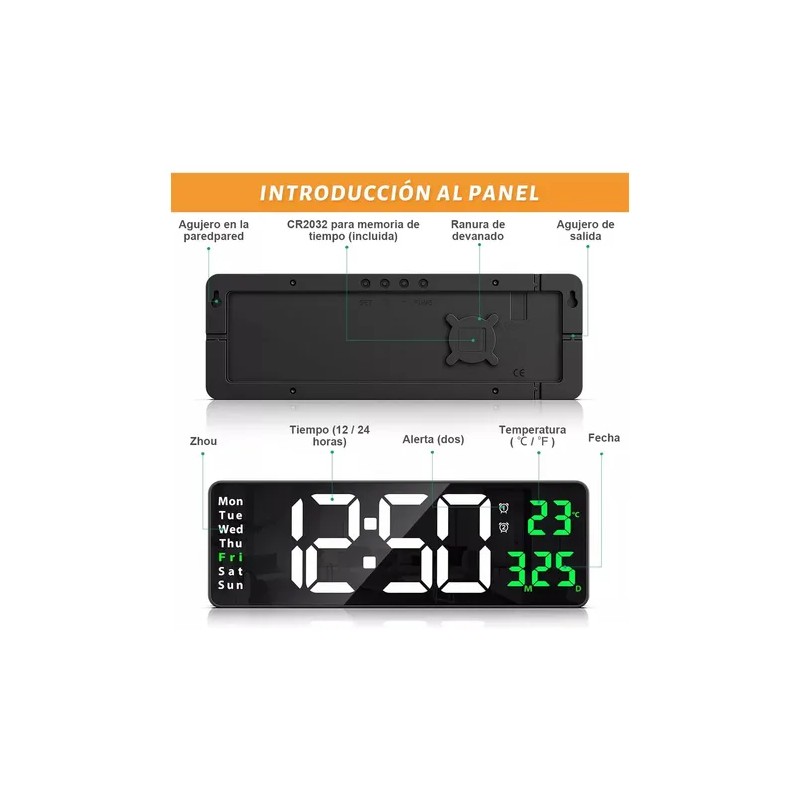 Oailgent Reloj De Pared Digital Con Termómetro, Alarmas Y Calendario