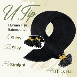 RUNATURE U Tip Hair Extensions Black Human Hair Keratin Hair Extensions Black U Tip Extensions Prebonded Hair Extensions 18 Inch 50g