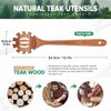 Wooden Pasta Spaghetti Spoon with Teeth, Teak Slotted Pasta Spaghetti