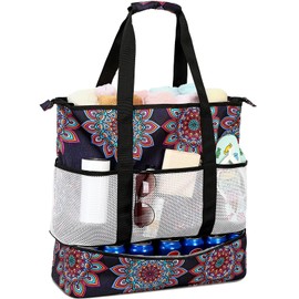 DSIUE Beach Bag with Cooler, Waterproof Sandproof Beach Tote Pool Bags for Women for Beach Vacation Essentials