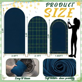 Chunful 3 Pcs Tartan Arch Backdrop Cover Baby Shower Photo Background Decor 2-Sided Round Top Elegant Buffalo Plaid Backdrop Arch Cover for Wedding Birthday Party Decoration 6 ft/5 ft/4 ft (Dark Blue)