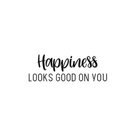 Vinyl Wall Art Decal - Happiness Looks Good On You - 8.5" x 25" - Modern Inspirational Skin Care Positive Quote Sticker for Home Bedroom Bathroom Mirror Living Room Spa Decor