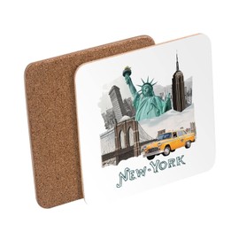 Cork Coaster - New York Collage America Travel Postcard - 1 Piece (95x95mm)