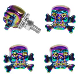 Skull License Plate Bolts & Screws for Car/Motorcycle/Truck, Decorative Rust-Proof License Plate Fasteners Hardware Kit with Frame Inserts (4-Pack,Rainbow)