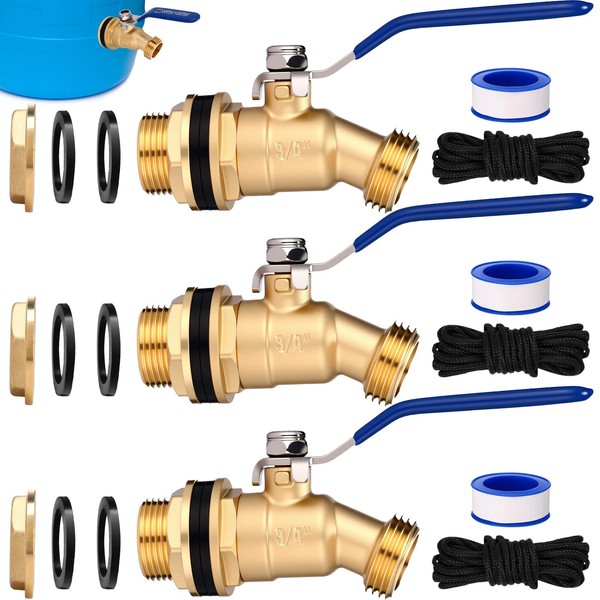 JaGely 3 Pack Brass Rain Barrel Spigot Kit 3/4" Inlet
