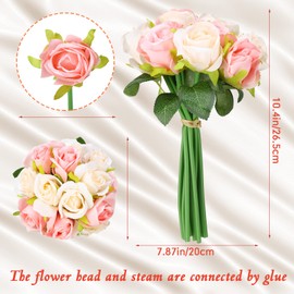 Hoteam 72 Heads Artificial Rose Flowers Bouquet Wedding Gift Flower Arrangement Bouquet with Stem Bridal Bouquet Flower Centerpiece for Tables Valentine, 6 Bouquets(Pink)