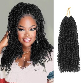 NAYOO 14 Inch Yanky Twist Crochet Hair - 8 Packs (30 Stands/Pack) Mini Passion Twist with Curly Ends Synthetic Natural Black Pre-Looped Crochet Braids Braiding Hair(14 Inch, 1B)