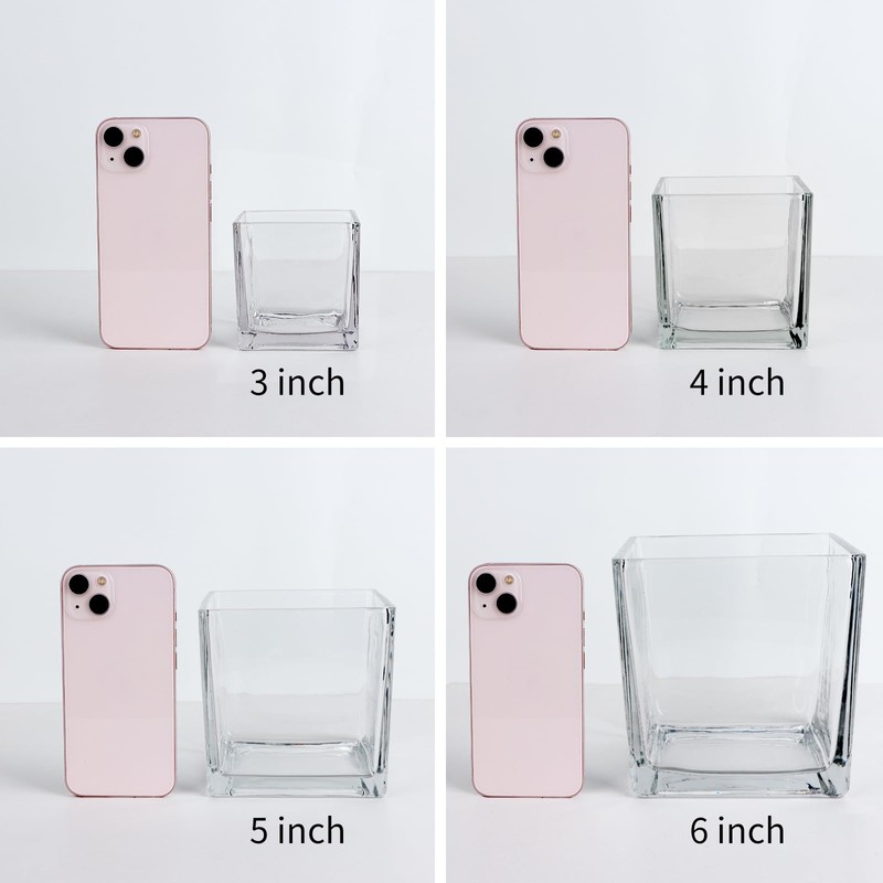 1 Pack Square Glass Vase 5" x 5" x 5",