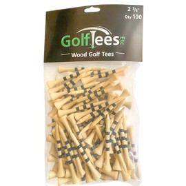 Striped Wood Golf Tees 2 3/4" - Standard Wooden Golf Tees for Men and Women with Height Indicators, Golf Accessories - 100 Pack (Natural/Black Stripes)