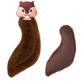 Onmygogo Squeaky Plush Dog Toy, Plush Toy Tail Toy for Aggressive Chewers, Interactive Toy for Small, Medium and Large Dog Breeds (Squirrel)