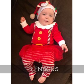 LENSOUS Baby Girls Newborn 1st Christmas Costume Tutu Dress Santa Claus Outfit Set (12-18 Months, Red)