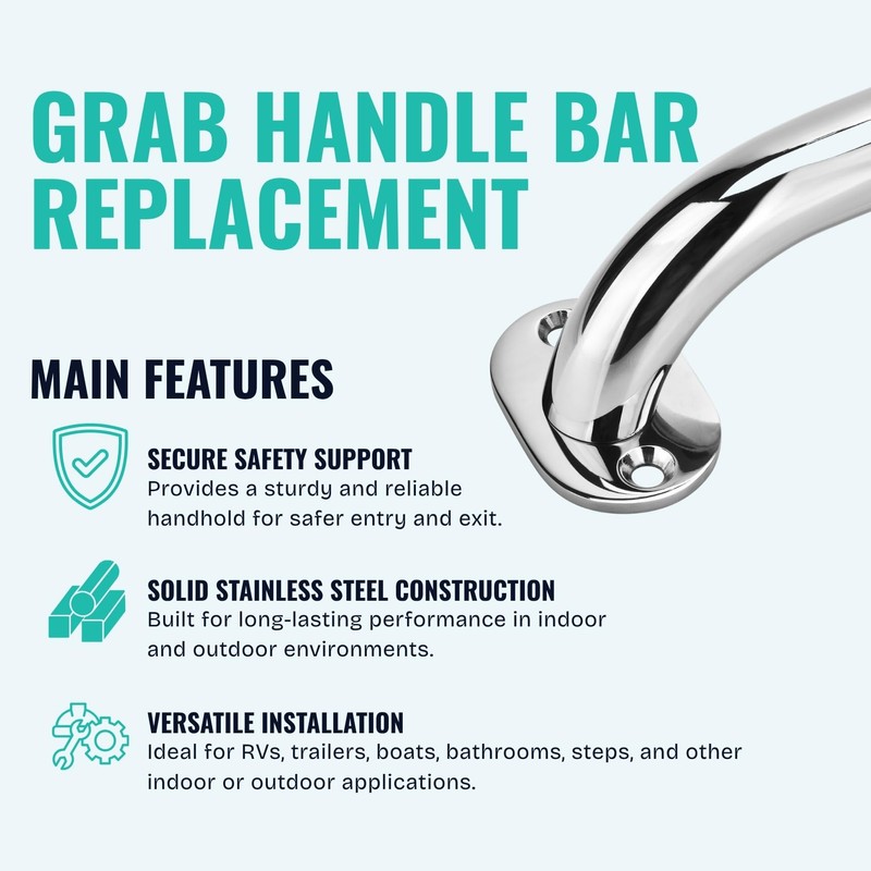 Premium Grab Handle Bar Replacement, Polished 304 Stainless Steel Handle