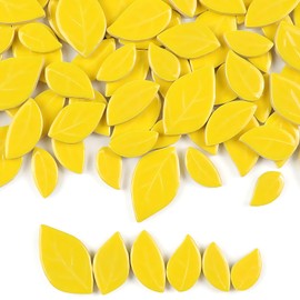 ZWCT 200g/7oz Colorful Leaves Ceramic Mosaic Tiles, DIY Creative Leaf Mosaic Tiles, DIY Handmade Plate vase Cup, Mosaic Crafting Supplies-Yellow