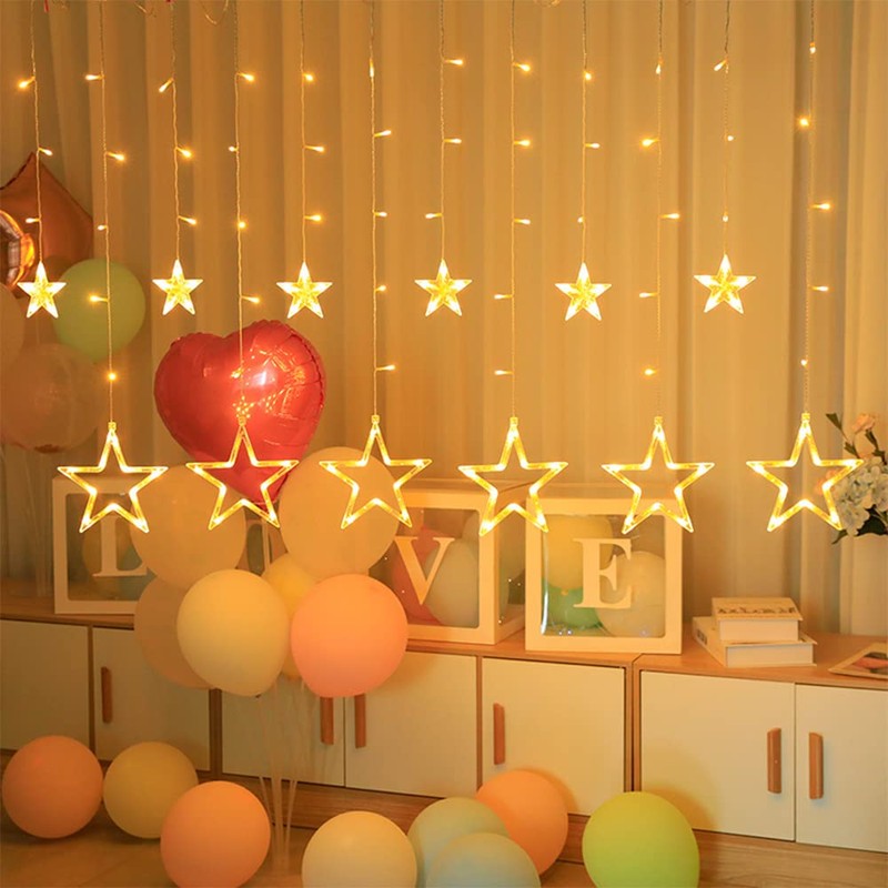 DAHAN Guirnaldas Luminosas Estrellas Cortina Luces, 12 Estrellas 138 Pcs