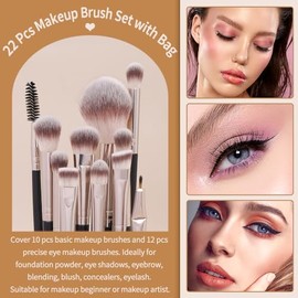 Brochas para Maquillaje con Estuche 22 Piezas Alta Calidad Sinttico Brochas Maquillaje Sombra de Ojos en Polvo para Base de Maquillaje -Oro Negro     