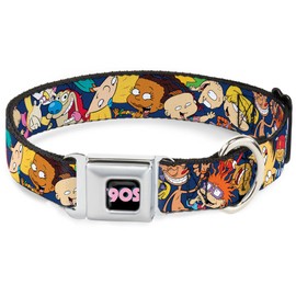 Dog Collar Seatbelt Buckle Nick 90s Rewind 16 Character Poses Navy Blue 9 to 15 Inches 1.0 Inch Wide