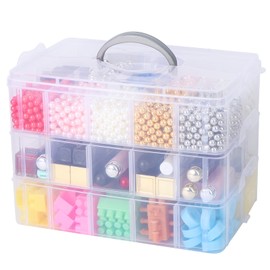 Segbeauty Transparent Storage Box, 26 x 17 x 18 cm, Plastic Boxes with Compartments, Stackable Sorting Box, Organiser Boxes Carry Handle, Craft Box Storage for Beads, Jewellery, Earrings, Screws