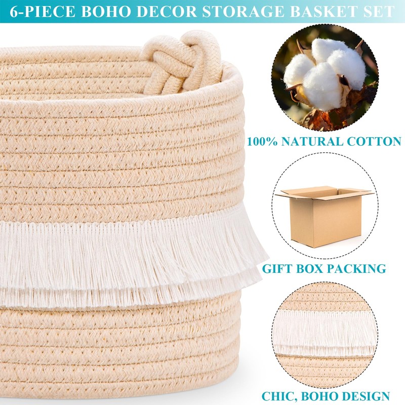 HLWDFLZ 6-Piece Decorative Storage Set Woven Rope Basket for Storage