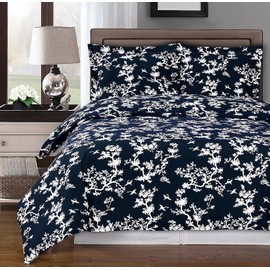Navy and White Lucy 3-Piece King / Cal-King Duvet Cover Set 100 % Cotton 300 TC