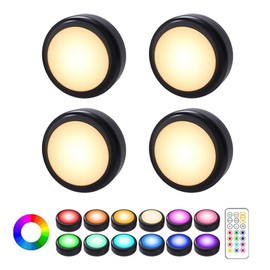 LEDライト 4個セット 電池式 キッチンライト 明るさ調整 昼光色/電球色/温白色 リモコン付き LED小型 電池式 手元 直径9cm 単3電池12本 省エネ 防災 節電対策 キッチン照明/枕元照明