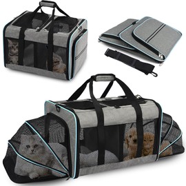VKYSTAR Portable 2-in-1 Pet Carrier,Double Compartment Cat & Dog Carrier for 2 Cats,Expandable Medium Dogs Large Cat Carrier with Sturdy Base,Breathable,Good for Traveling Walking Camping（Blue）
