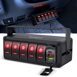 Nilight 5 Gang Rocker Switch Box 12V SPST ON Off Toggle Switches PD Type C and QC 3.0 USB Charger Voltmeter LED Light Waterproof Aluminum Mount Bracket Panel DIY Stickers for Boat Car RV Truck