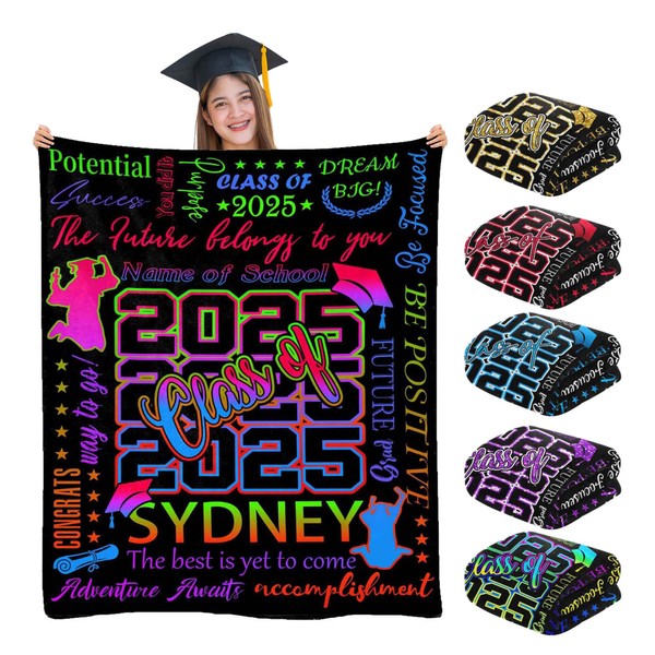 M YESCUSTOM Custom Graduation Gifts Blanket with Text Colorful Personalized