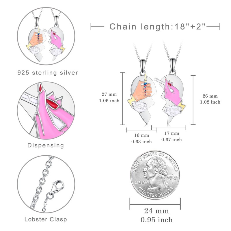 Best Friends Necklace 925 Sterling Silver Forever Friends Pendant Necklaces
