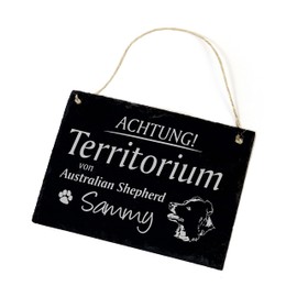 Australian Shepherd Sign Engraved - Achtung ! Territory von .. Desired Name - Dogs Slate Door Sign 22 x 16 cm | Dekolando