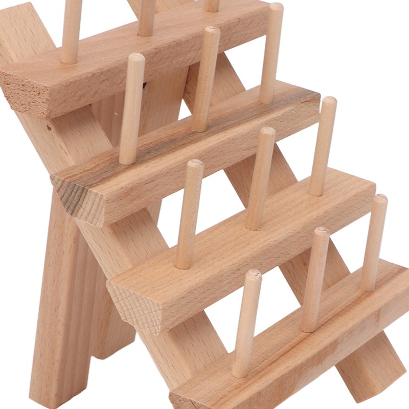 12 Spools Wooden Sewing Thread Holder Foldable Bobbin Hanging Rack