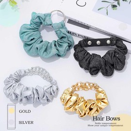 Firuilo Thick Hair Ties Silk Hair Scrunchies Leopard Leather Elastic Hair Ties Sparkly Sequins Hair Bands Ropes Ponytail Holder Hair Accessories for Women(4Pcs) (Type B)