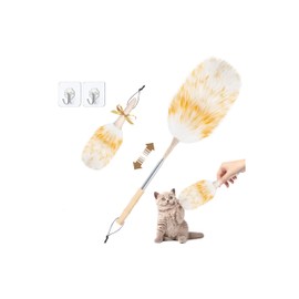 LOVECO Feather Duster, Lambswool Dusters with Extension Pole 29-49 Inch for Cleaning Fans, Ceiling, Includes: Sticky Hooks×2, Small Duster×1, Suitable for Office, Home, Car – Scratch-Free Dust Removal