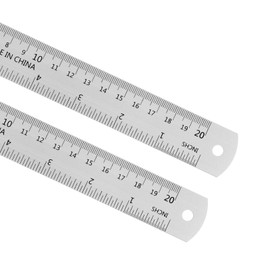 Kozelo 2Pcs Metric English Ruler - [20cm 8 Inch] Aluminum Measuring Metal Straight Ruler with Conversion Table for Office Manual Classroom Use, 28mm Wide